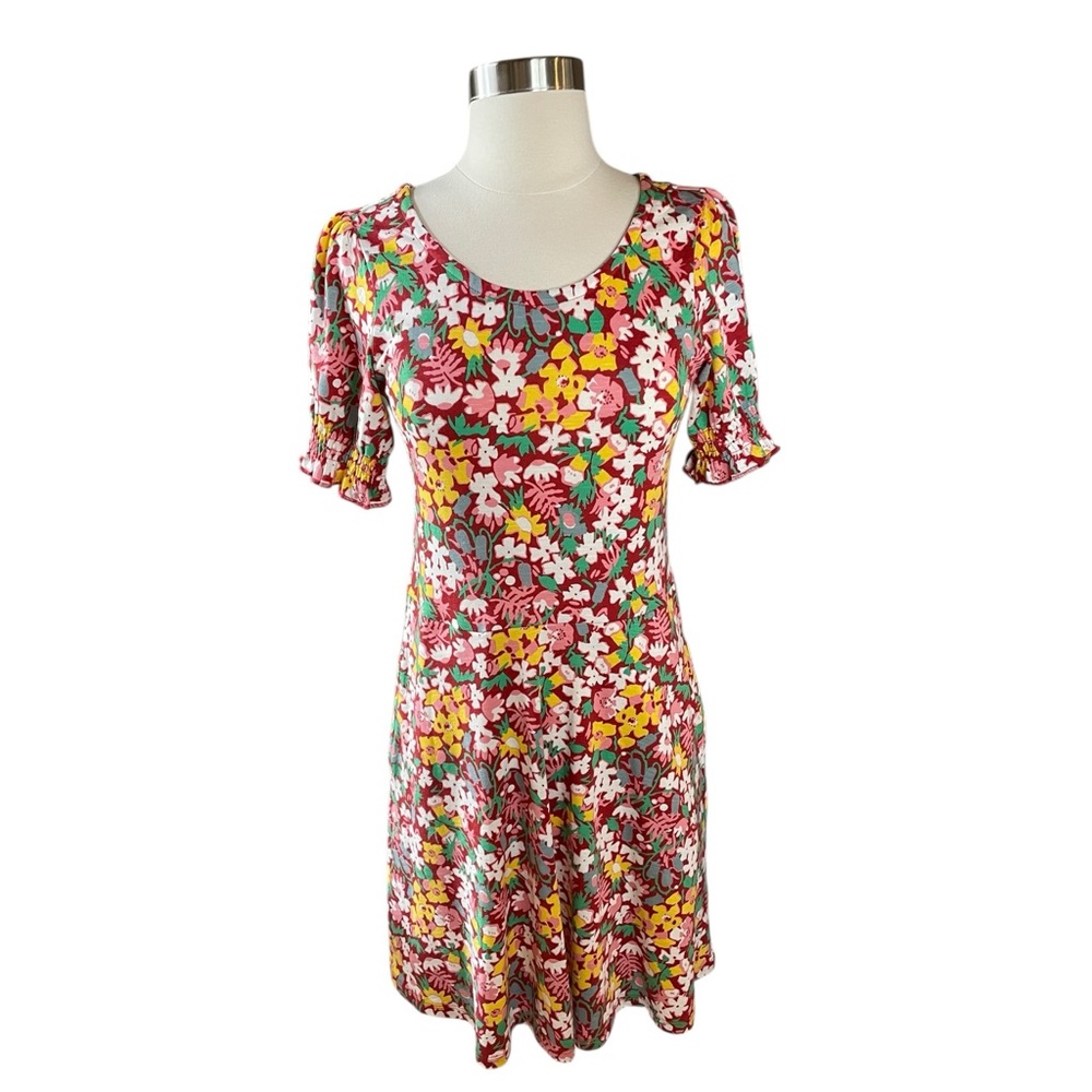 Toad and Co Floral A-Line Summer Spring Short Sleeve Dress with Pockets Size XS
